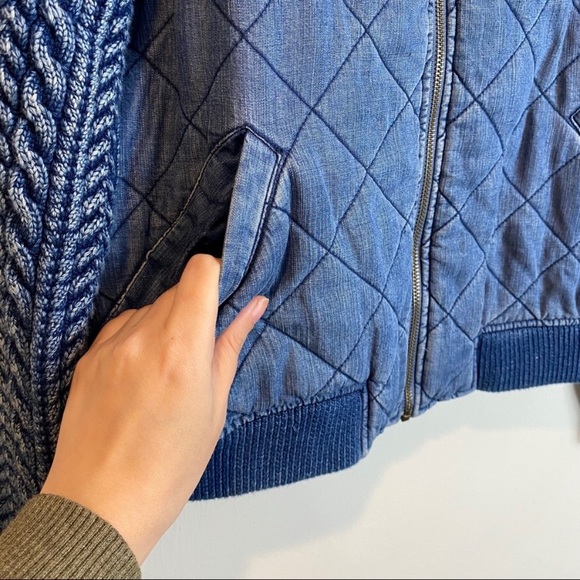 Anthropologie Cloth & Stone Quilted Chambray Bomber Jacket Small - Picture 5 of 10